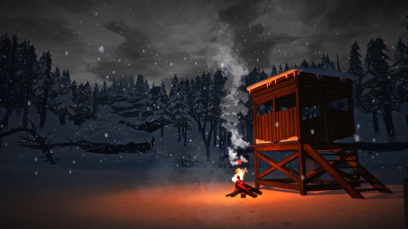 astronomy, illustration, outdoors, space, land, scenics - nature, winter, 4K, bonfires, tree, illuminated, building exterior, The Long Dark, cold temperature