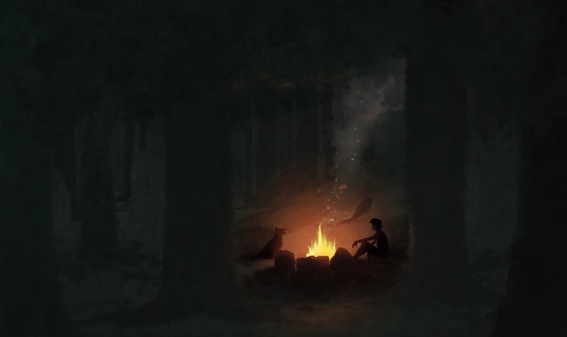 fire - Natural Phenomenon, forest, light - Natural Phenomenon, lifestyles, black Color, firewood, glowing, bonfire, art, heat - Temperature, tree, night