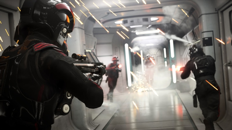 clothing, video games, indoors, working, women, Star Wars Battlefront II, Star Wars, men, responsibility, group of people, battle, stormtrooper, standing