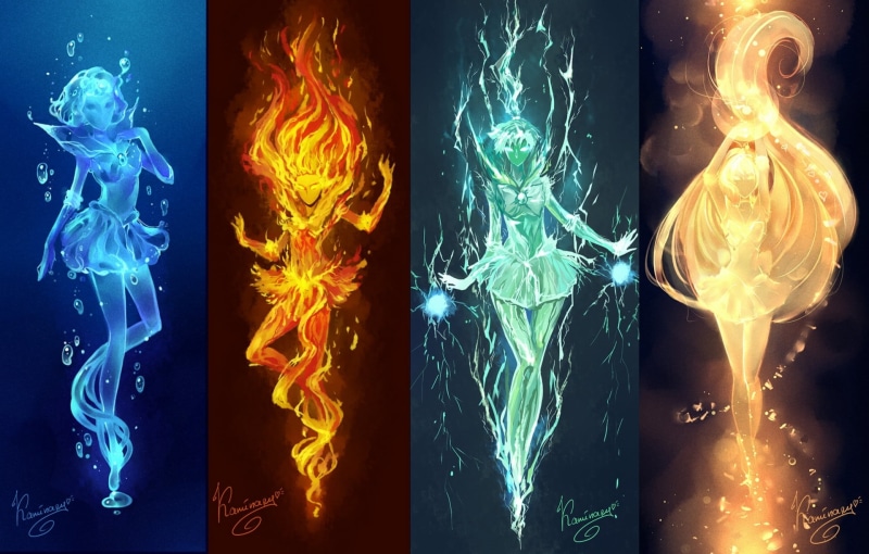 anime, sailor jupiter, shape, computer Graphic, black Color, girls, glowing, motion, fire, 1080P, art and craft, heat - Temperature, indoors, mizuno ami