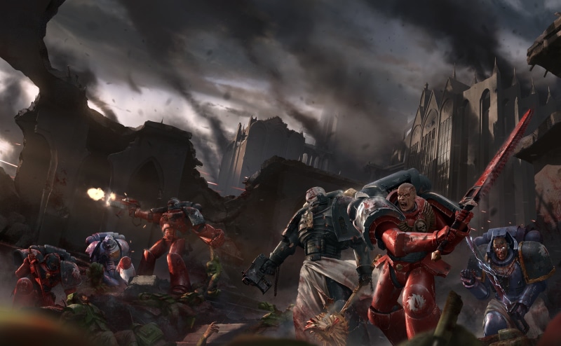 traditional festival, Warhammer 40K, outdoors, game, 1080P, war, nature, art and craft, smoke - physical structure, armor, day, motion, group of people