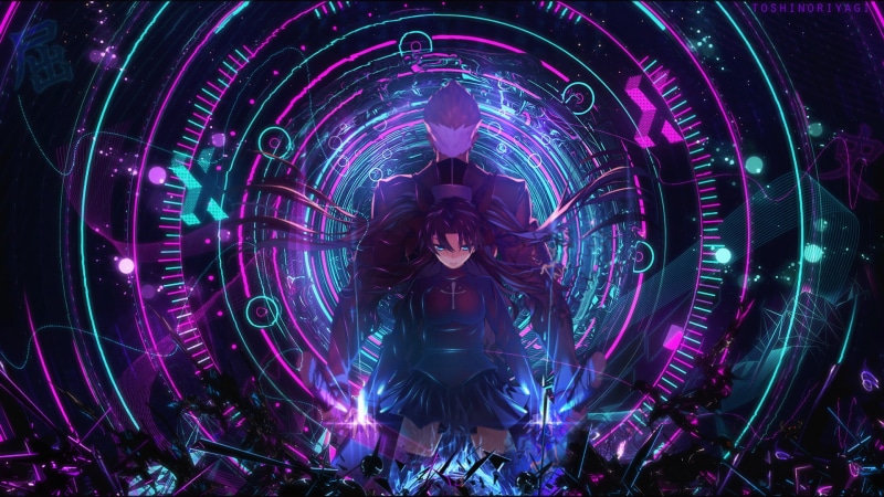 night, illuminated, futuristic, festival, pink color, art and craft, pattern, Fate/Stay Night: Unlimited Blade Works, Fate Series, electricity, built structure