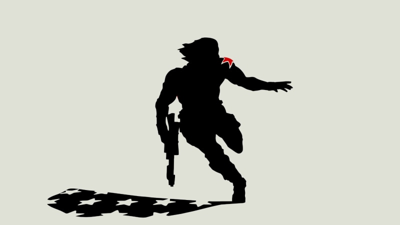 studio shot, Captain America: The Winter Soldier, white background, Sebastian Stan, silhouette, motion, men, minimalism, vitality, Captain America, artwork