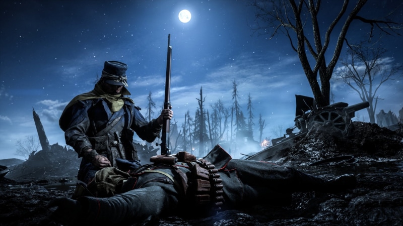 Battlefield 1, Warzone, Moon, Soldier, 1080P, Night, Battlefield