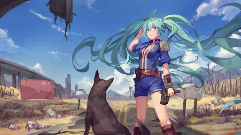 nature, fantasy, apocalyptic, night, young women, front view, anime, pistol, fashion, twintails, computer Graphic, art and craft, illustration, hairstyle