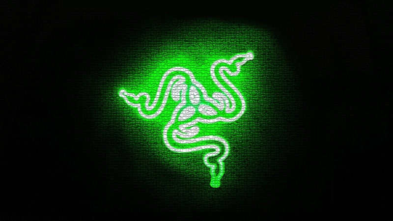 text, green color, illuminated, glowing, logo, lighting equipment, close-up, sign, neon, light, green, no people, guidance, indoors, Razer, wall - building feature
