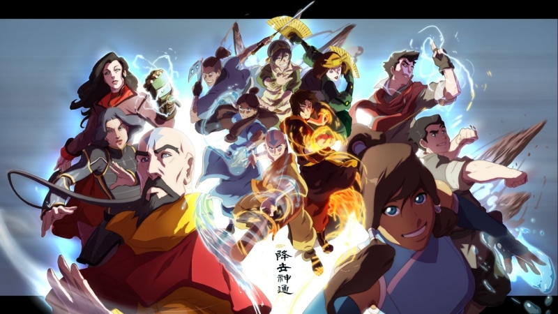 Nickelodeon, women, low angle view, men, real people, Avatar: The Last Airbender, representation, childhood, male likeness, togetherness, art and craft