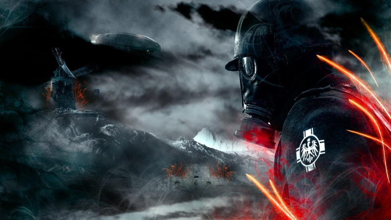 warning sign, fire, game, first world war, action, adult, communication, architecture, sign, power, gas mask, war, art and craft, destruction, heat, burning