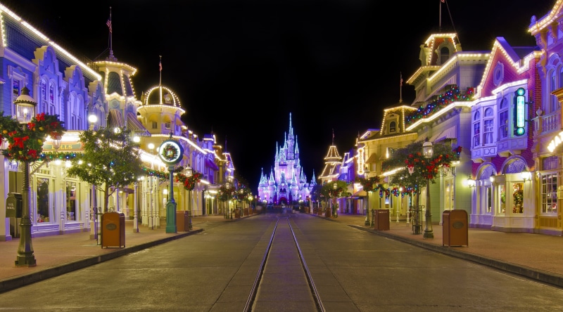 Christmas, architecture, cityscape, building exterior, direction, lighted, illuminated, Main Street, Holidays, lighting equipment, travel destinations