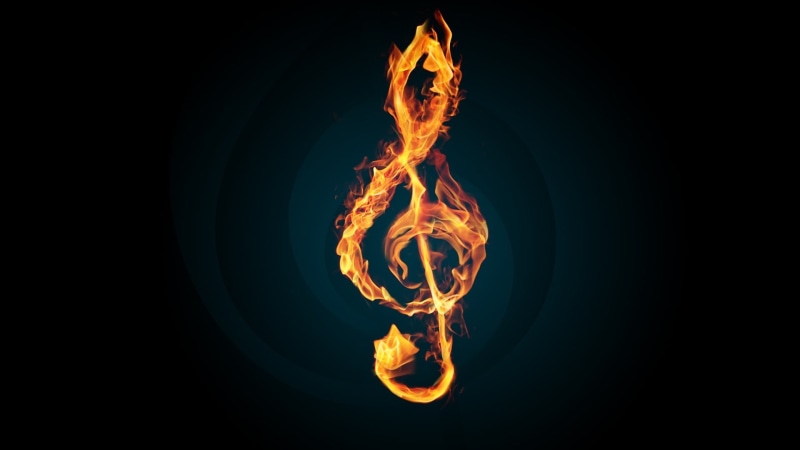 key, melody, glowing, abstract, light bulb, bonfire, filament, motion, illustration, fire, electricity, no people, vector, note, long exposure, black background
