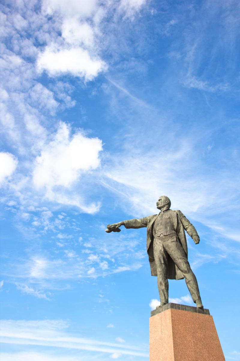 blue, communism, low angle view, angel, 2K, day, soviet, sculpture, politics, statue, spb, no people, nature, male likeness, belief, religion, lenin, art and craft
