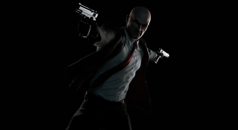 dark, weapon, video game, aggression, men, clothing, three quarter length, standing, young adult, copy space, holding, Absolution, studio shot, Hitman
