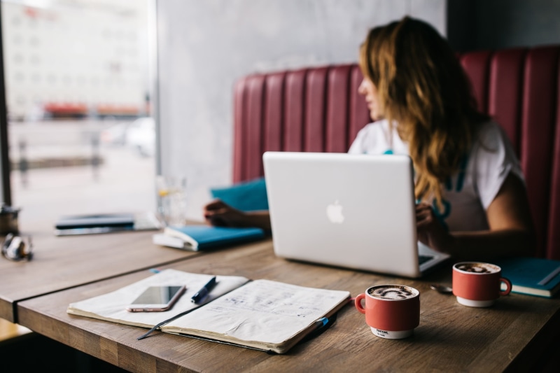 female, young, mug, wireless Technology, small Business, working At Home, business, women, lifestyles, coffee cup, one Person, communication, macbook, cafe