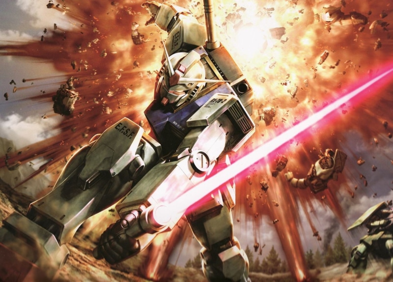 robot, flame, security, close-up, indoors, motion, 720P, Gundam, fire - natural phenomenon, fire, metal, RX-78 Gundam, holding, protection, people, blurred motion
