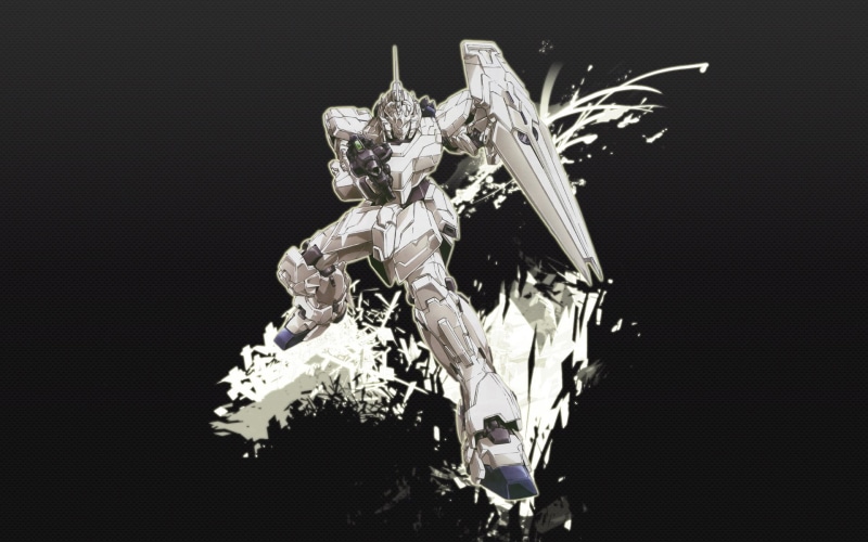 flower, studio shot, still life, close-up, indoors, RX-0 Unicorn Gundam, mech, white color, creativity, no people, digital composite, anime, plant, illustration
