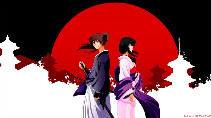 arts culture and entertainment, studio shot, young women, three quarter length, Rurouni Kenshin, red, indoors, adult, lifestyles, motion, side view, people