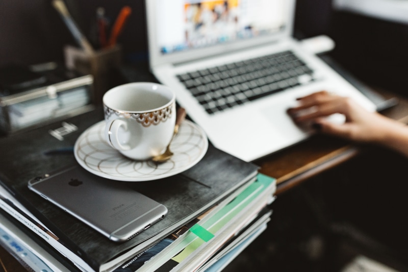 coffee - Drink, focus on foreground, computer, wireless Technology, Woman, indoors, food and drink, workspace, connection, technology, at home, keyboard