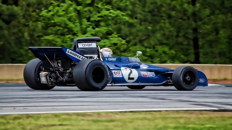 day, motion, outdoors, text, Tyrrell Racing, race cars, Formula 1, technology, f, auto racing, sports race, silver colored, blue, car, sport, François Cevert