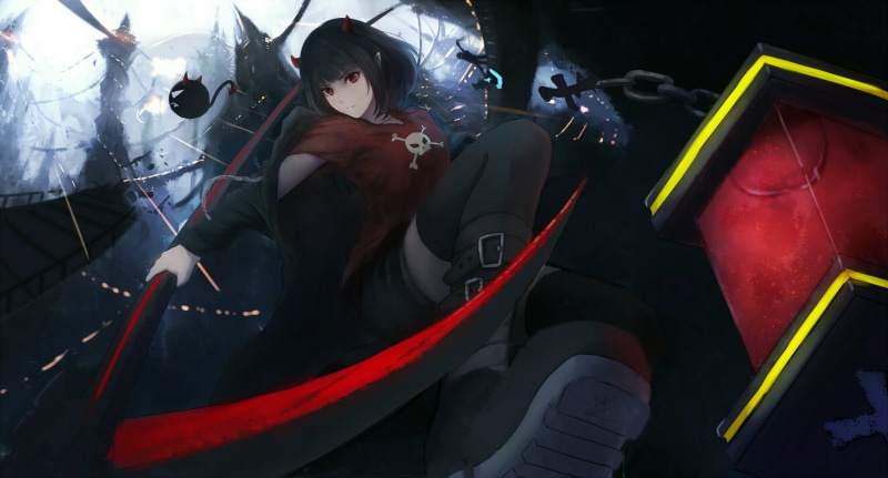 horns, 1080P, MX shimmer, digital art, anime girls, redhead, artwork, original characters