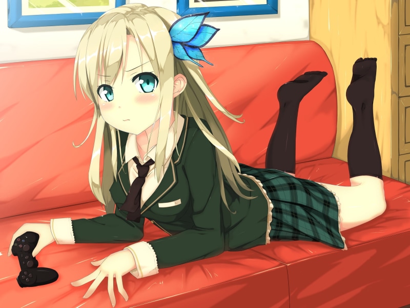 blond hair, red, leisure activity, portrait, school uniform, Kashiwazaki Sena, land vehicle, day, controllers, anime, transportation, 1080P, anime girls
