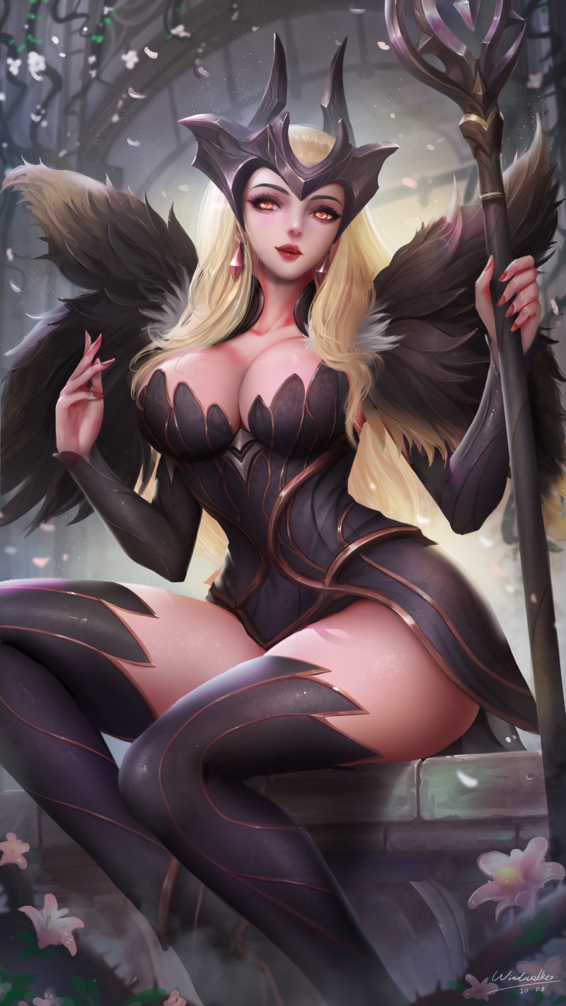 video game girls, vertical, glowing eyes, digital art, artwork, video game characters, long hair, cleavage, portrait display, League of Legends, women