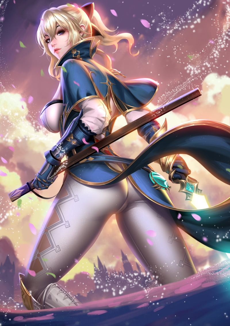 looking at viewer, Jean (Genshin Impact), video game characters, illustration, blonde, dress, women, Liang Xing, 4K, drawing, Genshin Impact, artwork