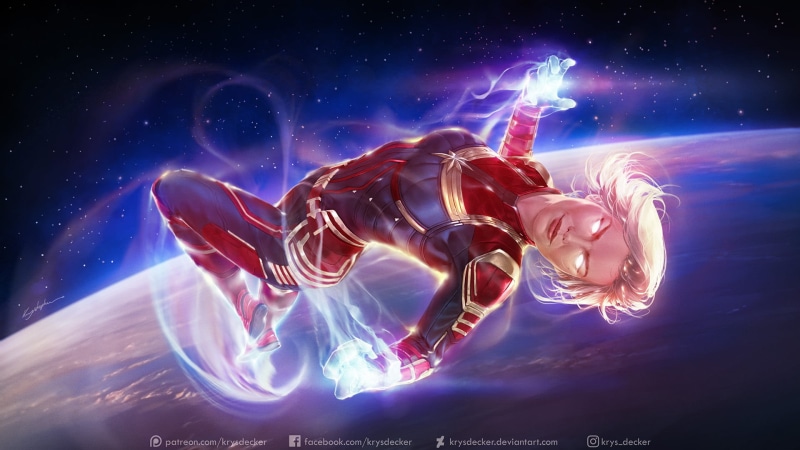 blonde, Krys Decker, Carol Danvers, Krystopher Decker, fan art, artwork, zero gravity, Marvel Comics, Captain Marvel, Comic Girls, drawing, digital art