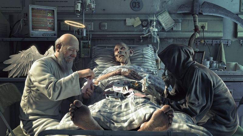 hospital, angel, Grim Reaper, fantasy art, life, death, 1080P, cards
