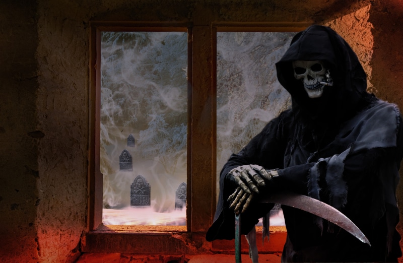 real people, nightmare, mask, skull, mysterious, reaper, composing, men, fate, fantasy, architecture, mood, creepy, spooky, halloween, inside, scene, obscured face