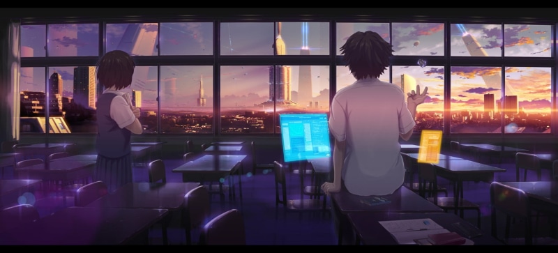 discussion, standing, anime boys, casual clothing, occupation, rear view, glass - material, teamwork, women, built structure, daytime, two, haired, businessman