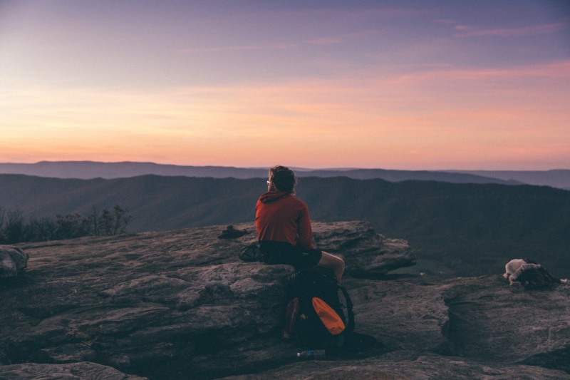 guy, adult, sky, rear view, full length, scenics - nature, rock - object, one person, travel, solid, ridge, hill, top, adventure, peak, rock, male, looking at view