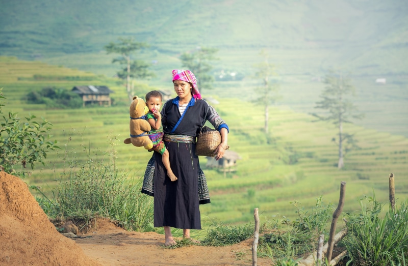 sapa, hey, woman, douther, nature, black, fabrics, men, 4K, standing, geography, hmong, family, curve, focus on foreground, tribal, rice, plant, farmer