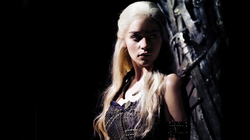 black background, TV, young women, one person, emilia, teenager, looking at camera, portrait, celebrity, beautiful woman, clarke, women, Daenerys Targaryen