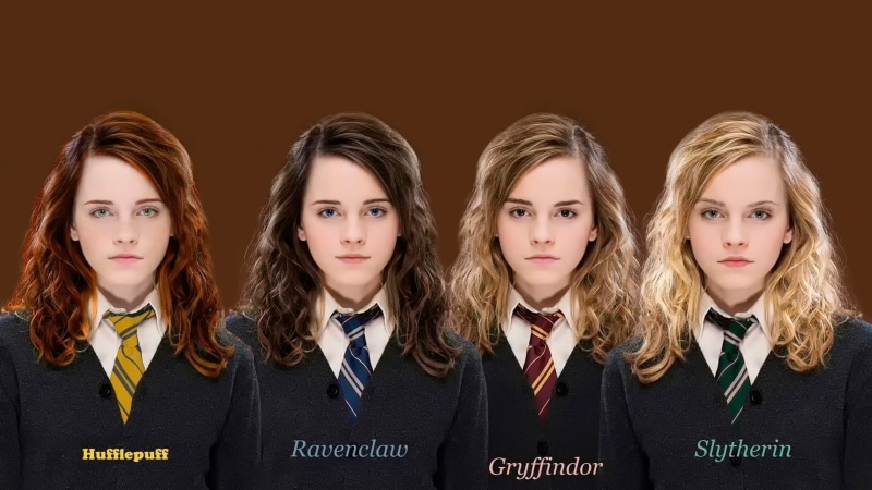 portrait, faculties, studio Shot, young women, hairstyle, digital composite, teenage Girls, Hogwarts, girls, Emma Watson, people, Puffenduya, in a row