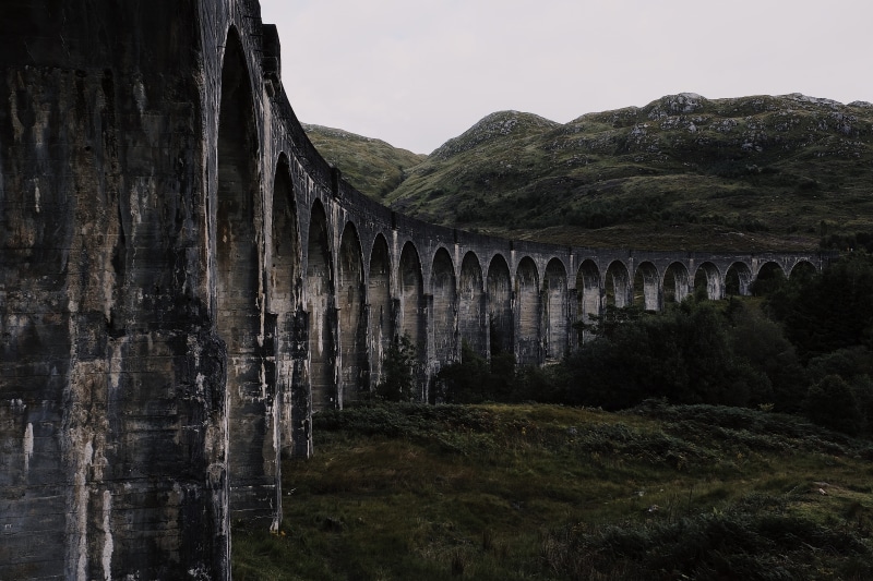 connection, road, architectural column, bridge, hill, glenfinnan, railway, bridge - man made structure, architecture, highland, the past, railroad, beside