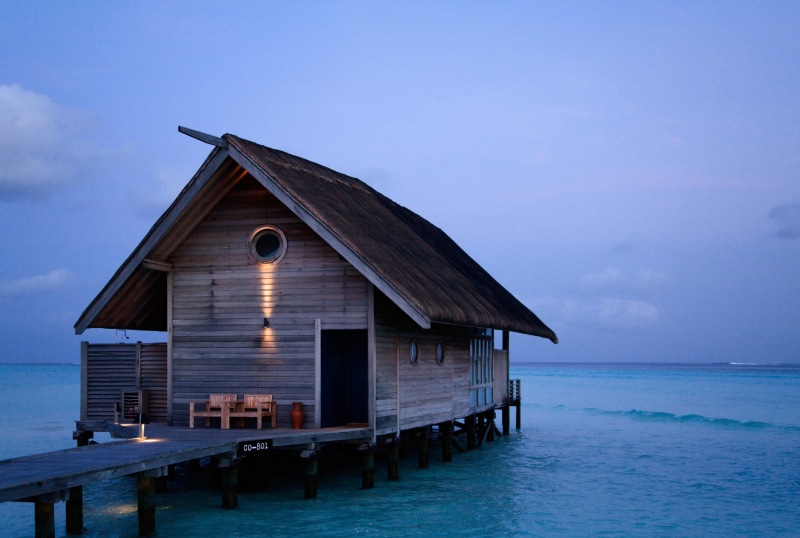 dhoni, dusk, 5K, sea, ocean, paradise, beach, summer, brown, tropical Climate, ISLAND, COCOA, hut, water, blue, seashore, seashore dock, Essential, dock