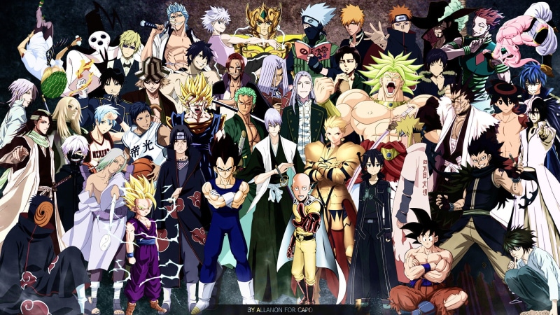 Gajeel Redfox, Ulquiorra Cifer, Tokyo Ghoul, Tetsuya Kuroko, Dragon Ball, women, Naruto, Gilgamesh (Fate Series), Kenpachi Zaraki, group Of People, Crossover