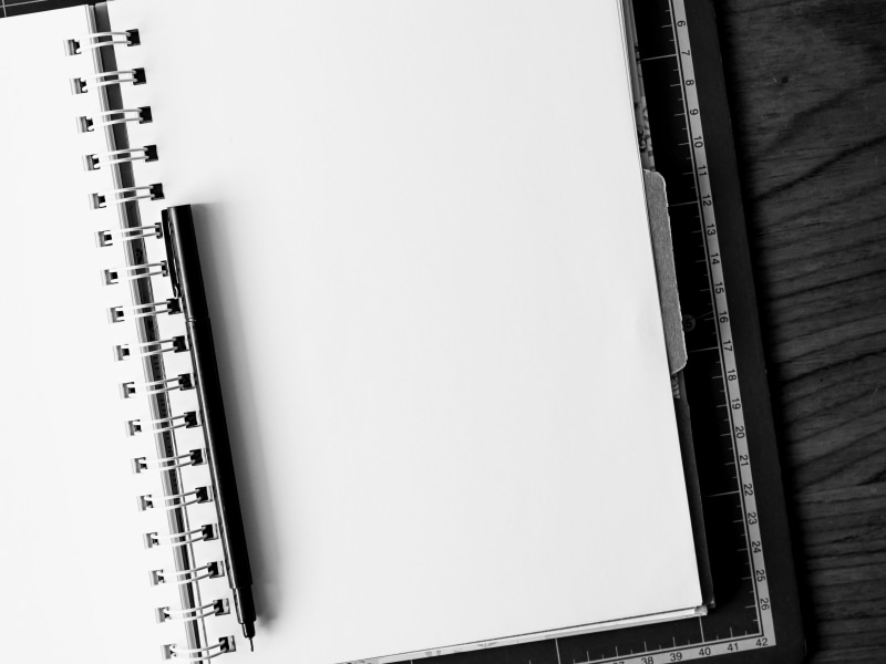 pencil, blank, copy space, document, studio shot, publication, education, ring binder, message, top, open, background, note Pad, notebook, notepad, wood - Material