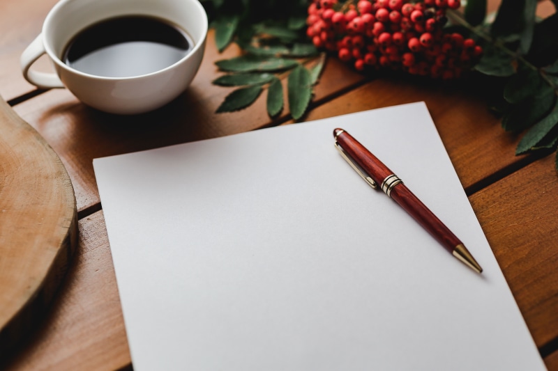 publication, table, cup, business, high angle view, blank, coffee - drink, note Pad, rowan, fountain pen, paper, freshness, desk, mug, red, coffee cup