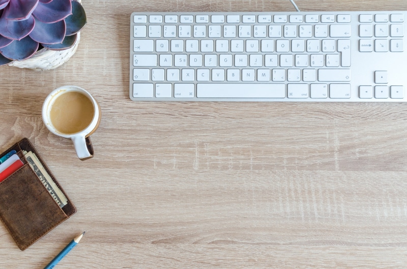keyboard, computer, desktop, food and drink, document, wood, computer equipment, 4K, coffee, white, work, empty, copy, technology, modern, wireless technology