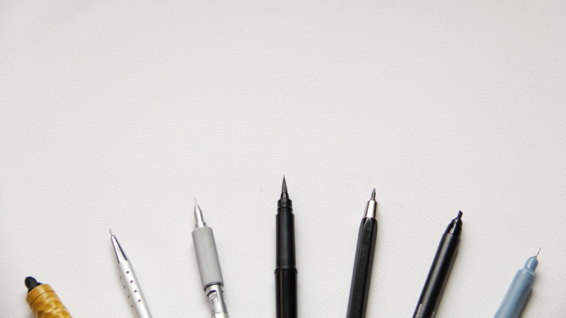 white, horizontal, blank, white background, creativity, school, medium group of objects, studio shot, group of objects, seven, art and craft, in a row