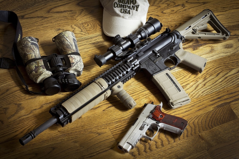 handgun, weapon, weapons, high angle view, AR-15, backgrounds, BCM, no People, still life, military, hobbies, indoors, table, single Object, black Color