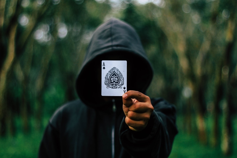 hand, obscured face, front view, headshot, men, Ace, criminal, card, portrait, activity, nature, focus on foreground, spade, people, holding, plant, wireless technology