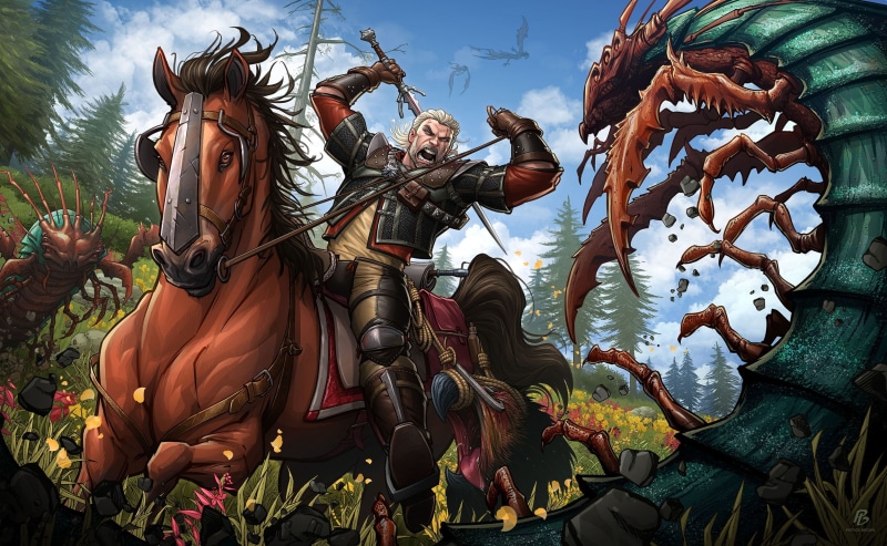 domestic, art and craft, working animal, sky, artwork, game, day, outdoors, domestic animals, nature, plant, application, animal wildlife, mammal, The Witcher