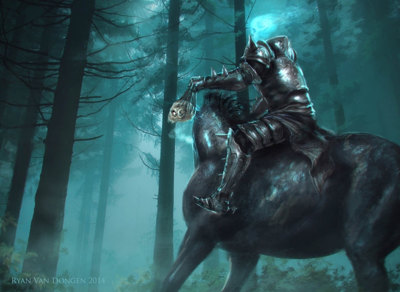 domestic animals, gray, plant, sculpture, dark fantasy, death knights, herbivorous, armour, digital art, pets, Ryan van Dongen, skull, tree, fantasy art