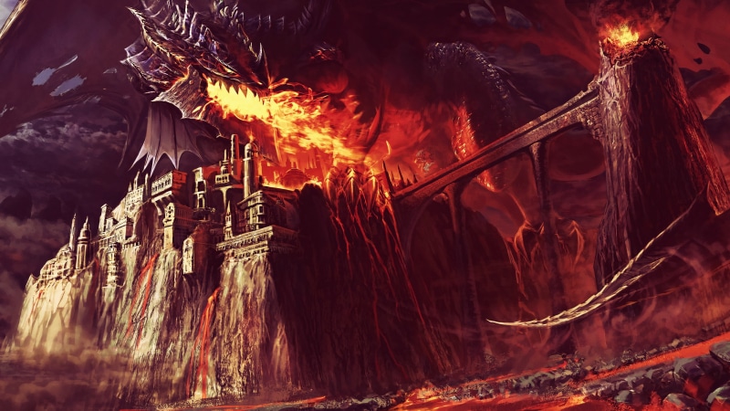 artwork, mythology, fire, fantasy art, dark, Deathwing, creature, dragon, PC gaming, 4K, video games, fan art, World of Warcraft: Cataclysm
