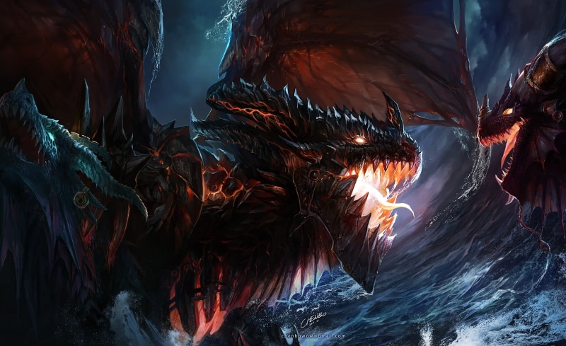 Deathwing, close-up, dragons, nature, physical geography, rock - object, outdoors, illustrations, non-urban scene, beauty in nature, tranquil scene, water