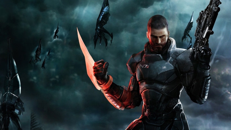 playing, Commander Shepard, 1080P, adult, hd, nature, males, Mass Effect 3, red, Reapers, gun, rifle, Mass Effect, clothing, one person, conflict