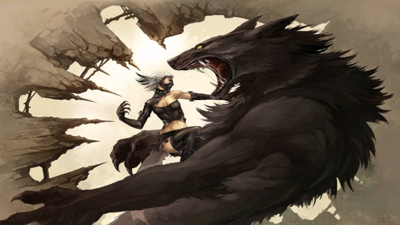wolf, sculpture, woman, mouth open, digital, group of animals, women, creativity, no people, fighting, werewolves, day, vertebrate, low angle view