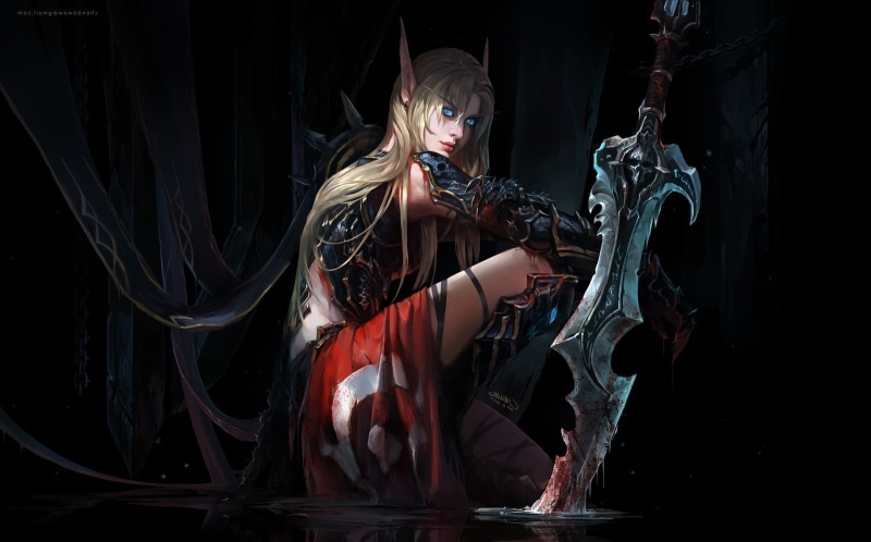 holding, young women, hair, three quarter length, beautiful woman, clothing, Blood Elf, front view, lifestyles, 720P, leisure activity, young adult, sword